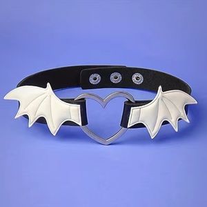 Bat Wing Heart Choker Necklace - Faux Leather